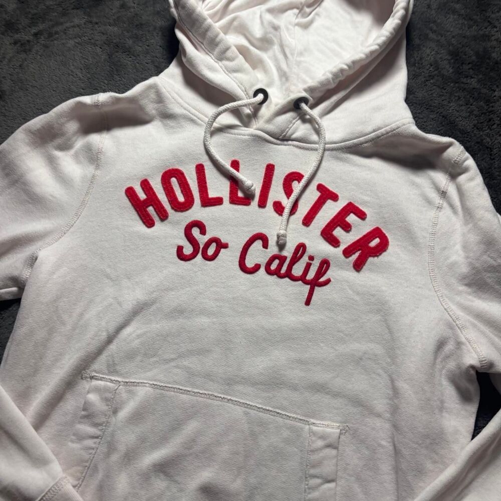 Vintage Hollister Co. Hoodie Mens XL White Red Embroidered Logo Pullover